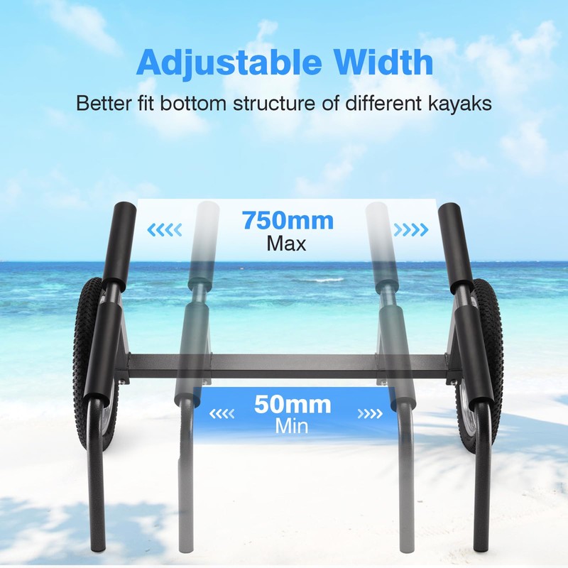 Morohope Kayak Beach Cart, Width Adjustable 5.5"-29.5" Universal Canoe Dolly