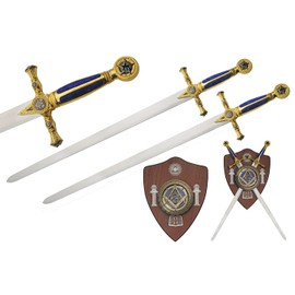 29.5 Blue Free Mason Double Sword and Plaque Display Set