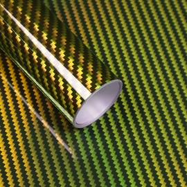 Lypumso - Vinilo holográfico de fibra de carbono 2D, película de vinilo para envolver el coche de color dorado brillante con tecnología de liberación de aire, lámina de calcomanía automático, rollo de