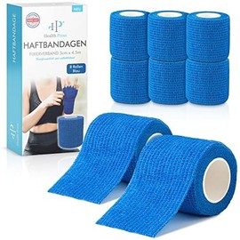 Health Press Selbstklebender Verband - 8x Pflaster Rolle (5,0cm x 4,5m) - Original Health Press Verbandsmaterial - Elastische Bandage - Haftbandage selbstklebend Blau