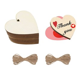50 Pcs Wooden Hearts, 7.5 * 7.3 cm Wooden Craft Love Shapes with 10m Natural Twine, Wooden Heart Gift Tags for Wedding Guest Book, Gift Tag, Valentine & Thanksgiving Pendant, Home Embellishments