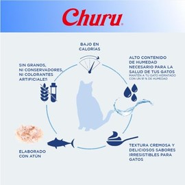 Premio Churu para Gato Piel y Pelo Sabor atún y Viera, Delicioso Puré Cremoso Bajo en calorias, Paquete de 4 Tubos.