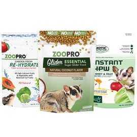 Exotic Nutrition Sugar Glider Essential Deluxe Food Starter Package - Chicken Based High Protein Kibble, Healthy Dried Vegetable Mix, Instant-HPW Enriched Powdered Diet