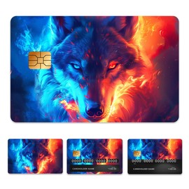 Peacoblue Bank Card Sticker Colorful Wolf Credit Debit Card Custom Skin Cover Protector, 4 Styles Waterproof Scratch-Proof and Aesthetic Decal for Most Popular EBT Transportation Key Card