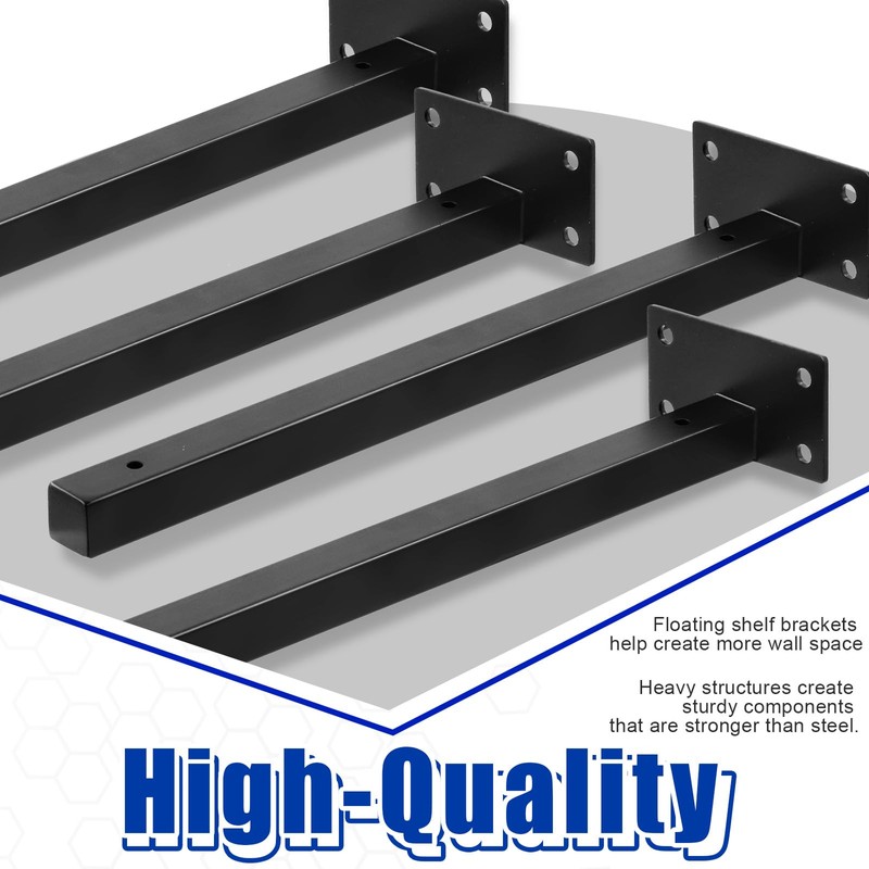 Glarks 4 Pack 12 Inch Black Shelf Brackets, Industrial Floating