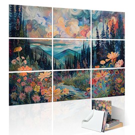ENSEPST 9 Pack Art Acoustic Panels with Self-adhesive,48" X 36"Sound Absorbing Panels, Beveled Edge Decorative Absorbing Dampening, Soundproof Wall Panels for Studio Home and Office（Flowers）