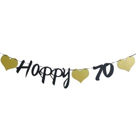Happy 70 Garland, Gold 70th Birthday Garland, 70th Anniversary Party Decoration for Hanging for Birthday (Happy 70 Garland)