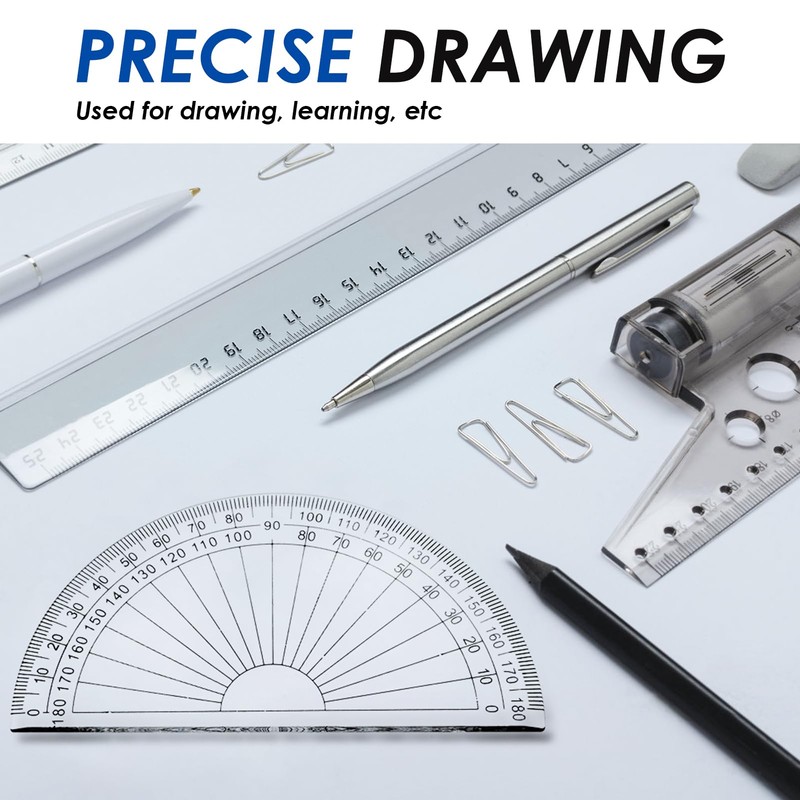 Protractor Set 3pcs,180° Clear Plastic Angle Measurement Tool,for Students, Teachers,
