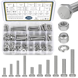 Krysay 288Pcs Hex Bolts and Nuts Assortment Kit,1/4-20,5/16-18,3/8-16 Assorted Bolts Hex Nus,Lock Nuts,Washers 304 Stainless Steel