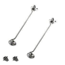 2PCS Cabin Hook Eye Door Latch, Stainless Steel 8 Inch Gate Cabinet Latches with Mounting Screws, Apply to Wooden Gates, Window Brace Gate Door Catch (Silver）
