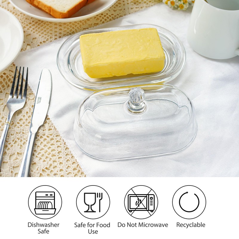 7 inch Glass Butter Dish with Lid, Clear Covered Butter
