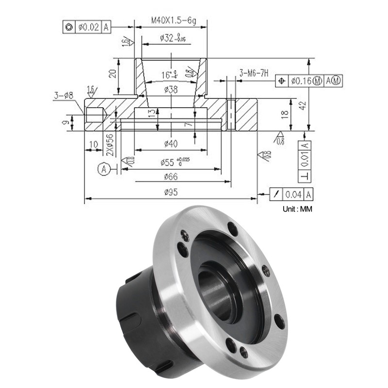 Collet Chuck 40CR Steel 16° Concentricity Lathe Fixtures CNC Milling
