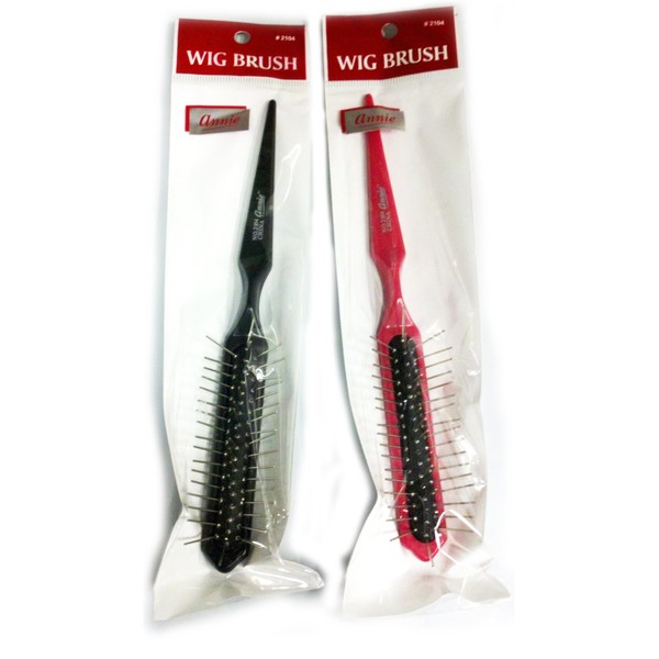 Metal Wig Teaser Tail Brush - 3 rows anti stactic brush weave brush, red, red by annie Company