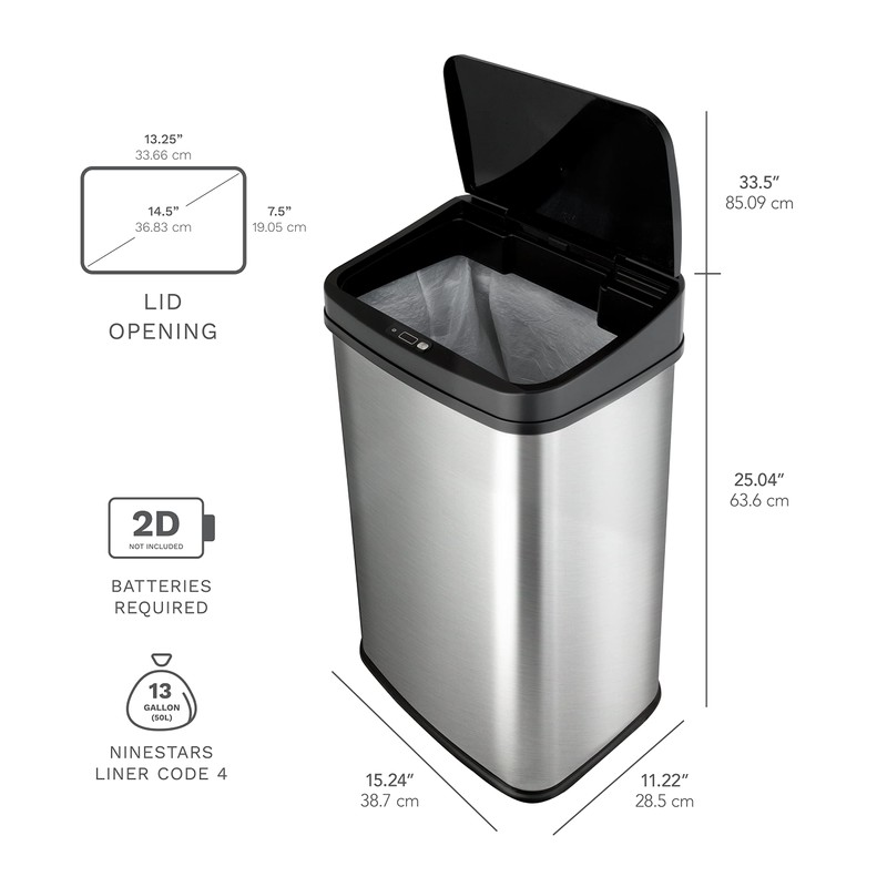 Ninestars Automatic Touchless Infrared Motion Sensor Trash Can, 13 Gal