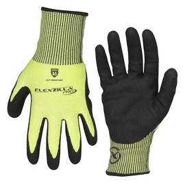 Flexzilla Pro GC160PL Cut Resistant Sandy Nitrile Dip Gloves, ANSI Level 5, Black/ZillaGreen, Large