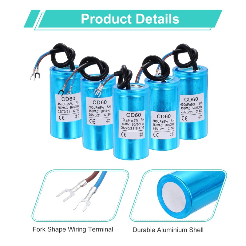 sourcing map CD60 Capacitor, 450V 200uF CD60 Motor Start Capacitor