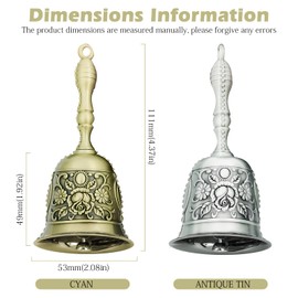 Pack of 2 Hand Bell, Table Bell, Large Metal, Hand Bell, Christmas, Christmas Bells, Service Bell, Loud with Design for Hanging, for Restaurant, Hotel, Shops