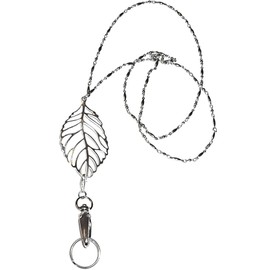 Cadena de acero inoxidable con cordón para mujer, fabricada en Estados Unidos, soporte de identificación de moda, 34 pulgadas de largo, sostiene llaves e insignia, Hoja, Largo