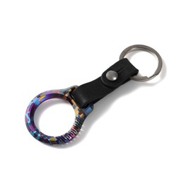 [Live Field] Titanium Alloy Key Chain, Genuine Leather Strap, Carabiner Ring, For Smart Keys, Keys, Small, Lightweight, mosaic black