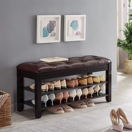 ZIRKOOON Shoe Storage Bench, Entryway Shoe Rack with Fiberleather Seat 2-Tier Lift Top Organizer Wooden Shoe Bench for Entryway Hallway Living Room (Black 39.4x13.8x18.9'')