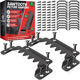[Premium] 25 Pack 70mm Sawtooth Picture Hangers with 0.6” Screws, Heavy-Duty Steel,300LBS Load-Bearing Capacity,Picture Hanging for Wall Mounting of Artwork, Wooden Frames,Home Decoration(Black)