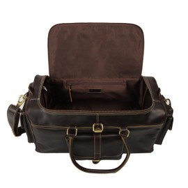 Genuine Leather Duffle Bag for Men & Women – 21 Inch Travel Weekender Overnight Bag with U-Zip Closure, Trolley Sleeve, Adjustable Strap & Multiple Pockets