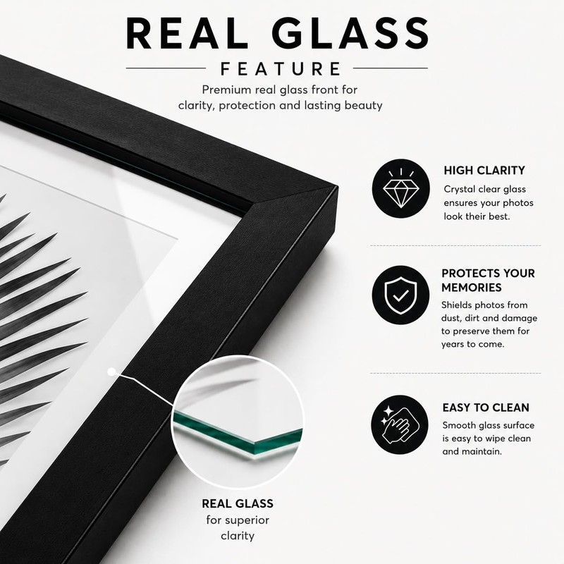 pf+a REAL GLASS 10x10 For 8x8 Black Square Picture Frame