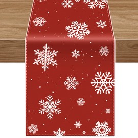 Christmas Table Runner Red 13.4 x 74 Inch Rustic Holiday Farmhouse Snowflakes Winter Table Cloth for Indoor Outdoor Xmas Party Dining Table Decorations