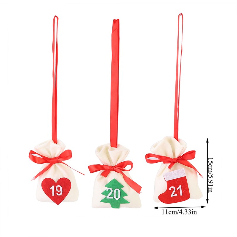 Christmas New Year Countdown Advent Hanging Calendar Gift Bags Pouches