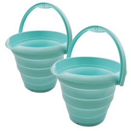 SAMMART 5L Collapsible Plastic Bucket - Foldable Round Tub - Portable Fishing Water Pail - Space Saving Outdoor Waterpot (Lake Green (Set of 2))