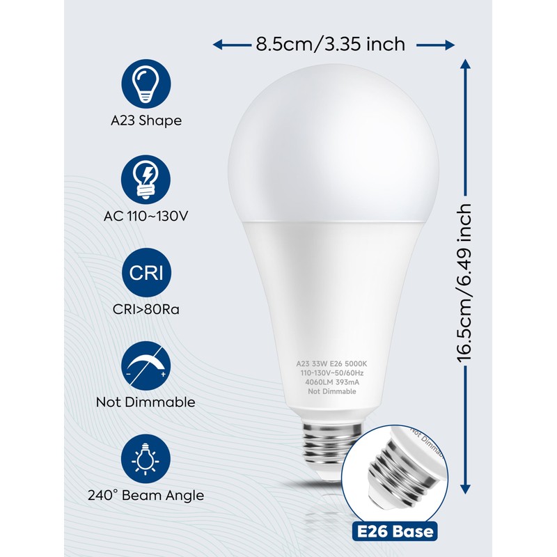 Nouscan 300W Equivalent LED Light Bulb, 4060LM Super Bright A23