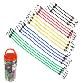Bungee Cord Assortment - 20-Pack of Assorted Length Cordage with Heavy-Duty Vinyl-Coated Hooks and Fabric Wrapping by Stalwart (Red)