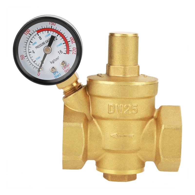 DN25 Brass Adjustable Water Pressure Reducing Regulator Reducer Gauge Meter