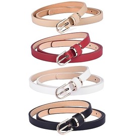 beltox fine Skinny Women Leather Belt for Pants Jeans and Dress Clothing Ornament(Black White Red and Khaki 4pcs, 48-50" Range), Black White Red and Khaki 4pcs, 48-50" Range