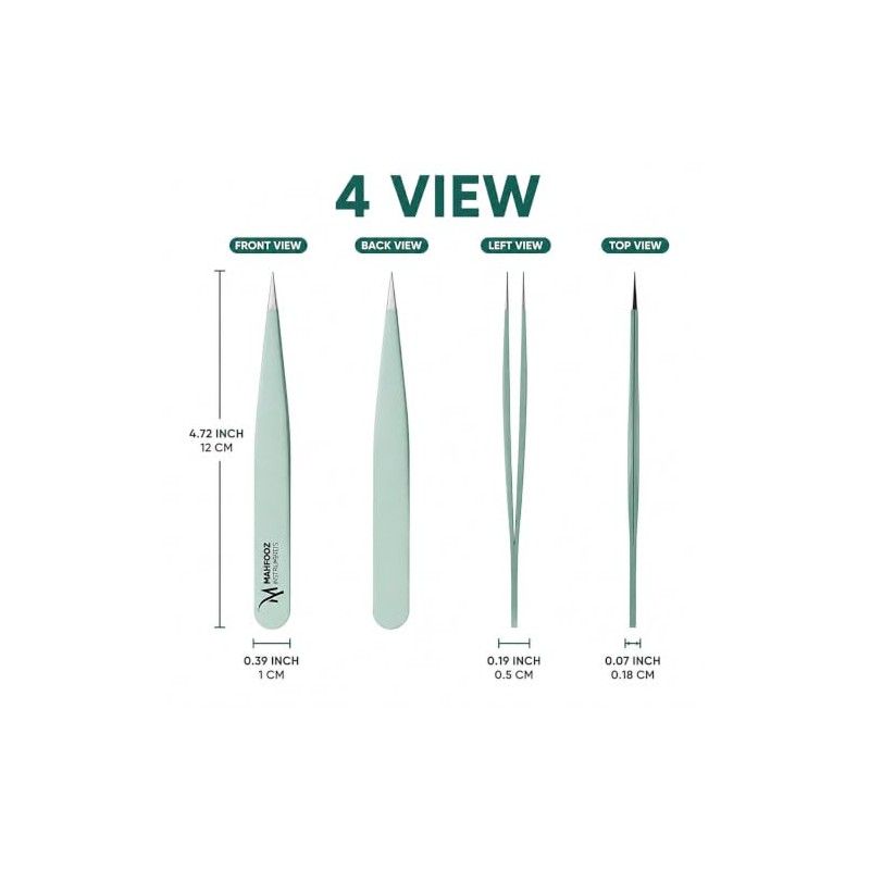 Pointed Tweezers for Eyebrow, Ingrown Hair, Splinter, Blackhead & Tick