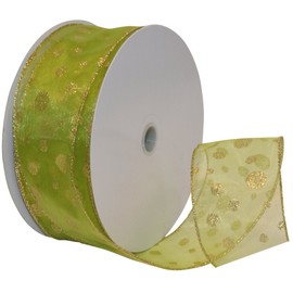Morex Ribbon Glitter Dots Wired Sheer Glitter Ribbon, 2-1/2-Inch by 50-Yard Spool, Green/Gold, 7407.60/50-621