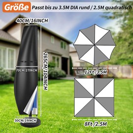 wiipara Parasol Protective Cover with Rod, Cover for Parasol 2 m to 3 m Large Cantilever Parasol Protective Cover, UV Protection, Weatherproof, Windproof and Snowproof, 265 x 40/70/50 cm