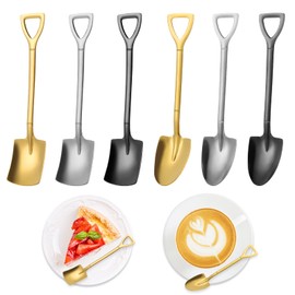 cobee Shovel Spoon, 3 Shovel Spoons + 3 Pointed Spoons, Stainless Steel Spade Teaspoon, Coffee Spoon, Ice Cream Spoon, Dessert Spoon for Kitchen, Tea Party (Silver, Black, Gold)