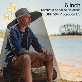 Duwinja Sombreros de Sol para Hombres, Gorro de Pesca para Mujeres Protección UV【ala Ancha 15cm, UPF 50+, Impermeable,Plegable, Transpirable, Ajustable】 para Pesca/Jardín/Playa- Gris Oscuro