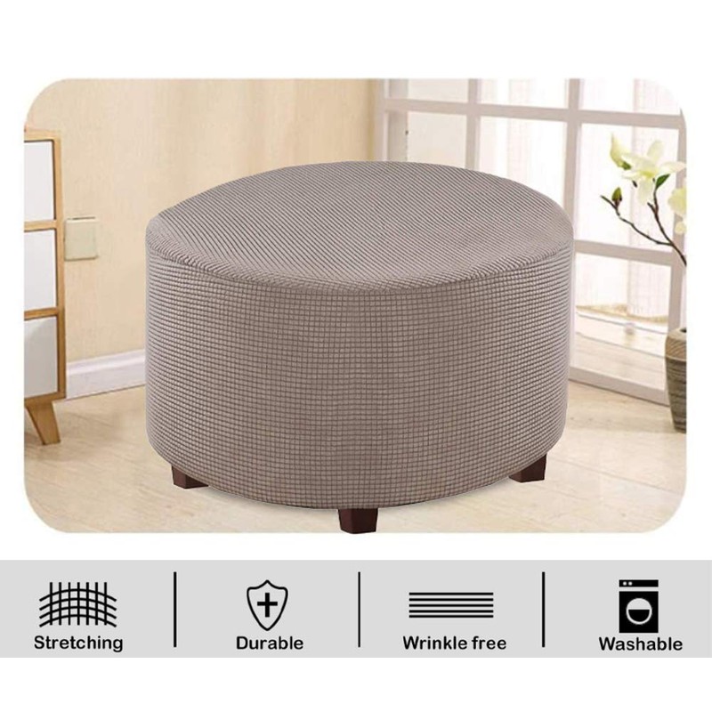 VIENLOVE Round Ottoman Slipcover Polyester Blend Footstool Protector Covers Stretch