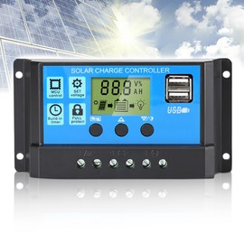 Anern 30A PWM Solar Charge Controller 12V/24V Solar Charge Controller Regulation Charge with LCD Display and Dual Port 5V USB Solar Regulator