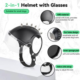 Enjoying Dog Motorcycle Half Helmet with Ear Holes, Rivets, Pet Helmet with Flip Lenses, UV protection, Anti-sand, for 6-13kg Dogs Cycling