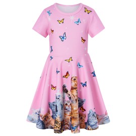 ALISISTER Cat Dress for Girls 4t Little Toddler Short Sleeve Casual Butterflies Animal Dresses Birthday Clothes Summer Twirly Sundress 5 Years Old