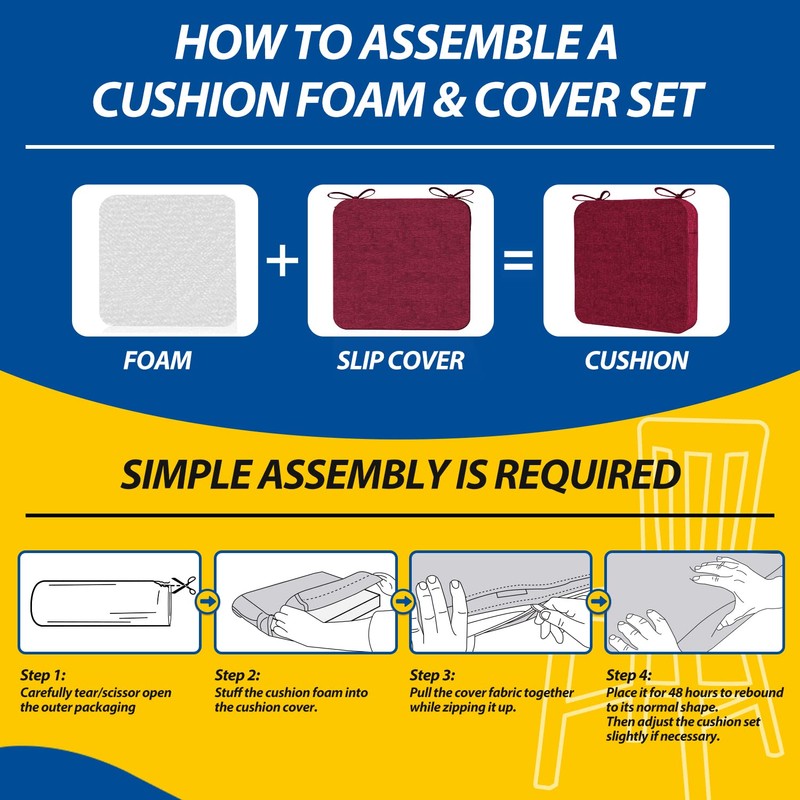 AAAAAcessories D-Shaped Chair Cushions, 2" Thick Dining Chair Pads with