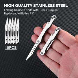 edcfans Folding Scalpel Knife, Small Pocket Knife for Men with 10pcs Surgical Replaceable Blades #11, EDC Utility Knives, Outdoor Edge Knives for Hunting, Skinning