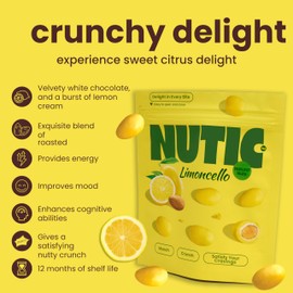 Nutic Lemoncello Chocolate Covered Almonds - 2 Lb. Roasted Almond in White Chocolate & Lemon Creme Candy. Citrus Bliss Flavors for Perfect Snacks & Gifts, Made in USA - (Pack of 1)