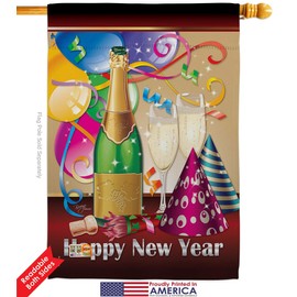 Breeze Decor New Year Happy House Flag Set Winter Clock Countdown Champagne Party Fireworks Celebrate Small Decorative Gift Yard Banner Double-Sided Made in USA 28 X 40
