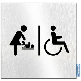 Türschilder24 Aluminium Dibond Door Sign 120 x 120 x 3 mm Wheelchair / Changing Room 100% Made in Germany (Wheelchair + Swaddling)