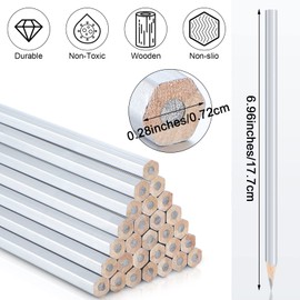 Tondiamo 48 Packs Silver Pencils Hex Silver Welders Pencils Metallic Marking Pencil Welding Marking Tools for Workers Plumbers Framers Carpenters Teacher 7inch