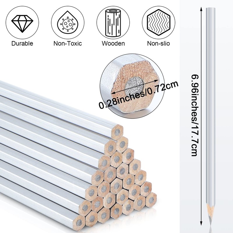 Tondiamo 48 Packs Silver Pencils Hex Silver Welders Pencils Metallic